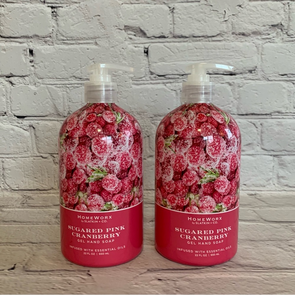 😍 HOMEWORX By Slatkin & Co. SUGARED PINK CRAMBERRY Gel 🖐️ Soap✖️2️⃣
